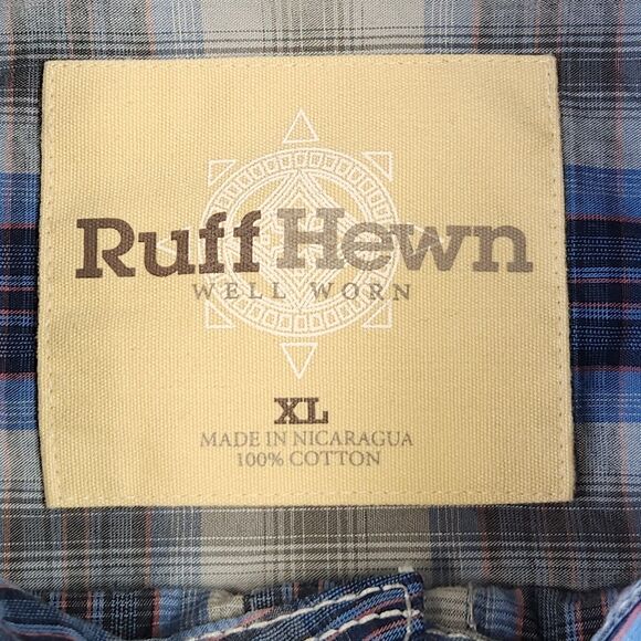 Ruff Hewn Button Down Shirt Mens XL Blue Plaid Western‎ Rancher Church Casual - Picture 3 of 6
